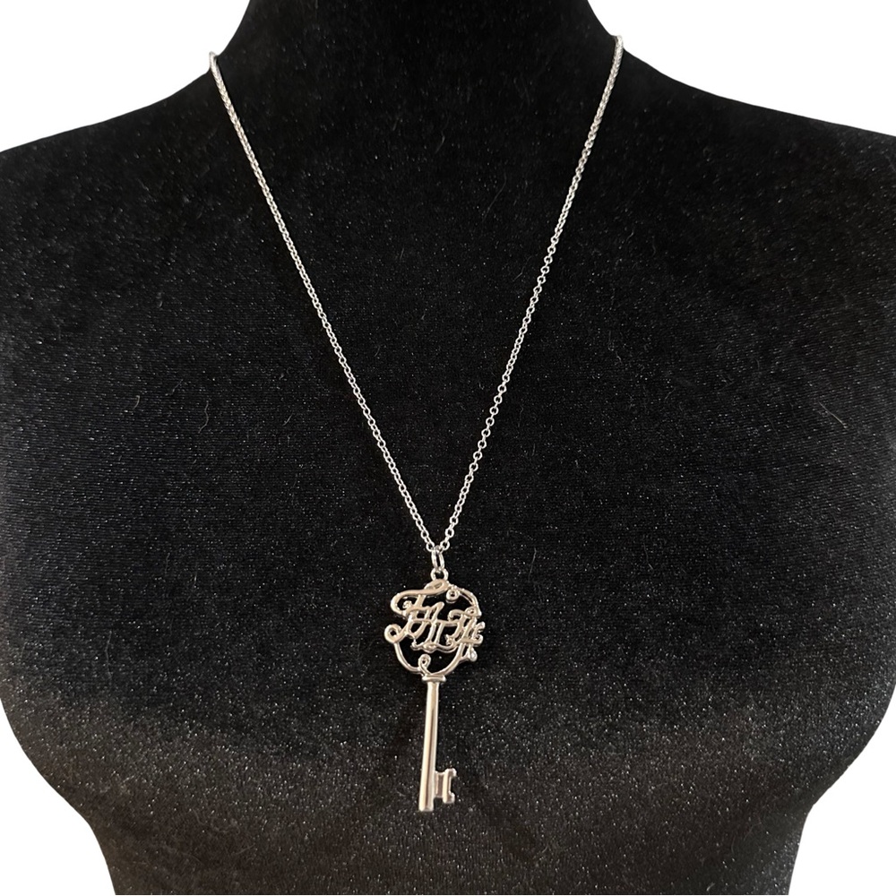 Traci Lynn Necklace Faith Key Pendant Long length Silver Tone NWT